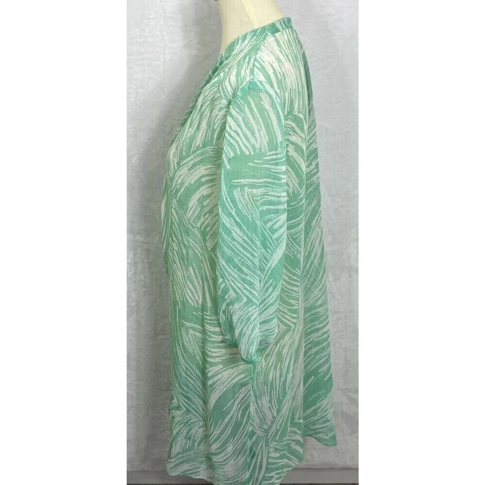 Dana Kay Womens Swim Cover Up Open Front Green White Size 14 NWT